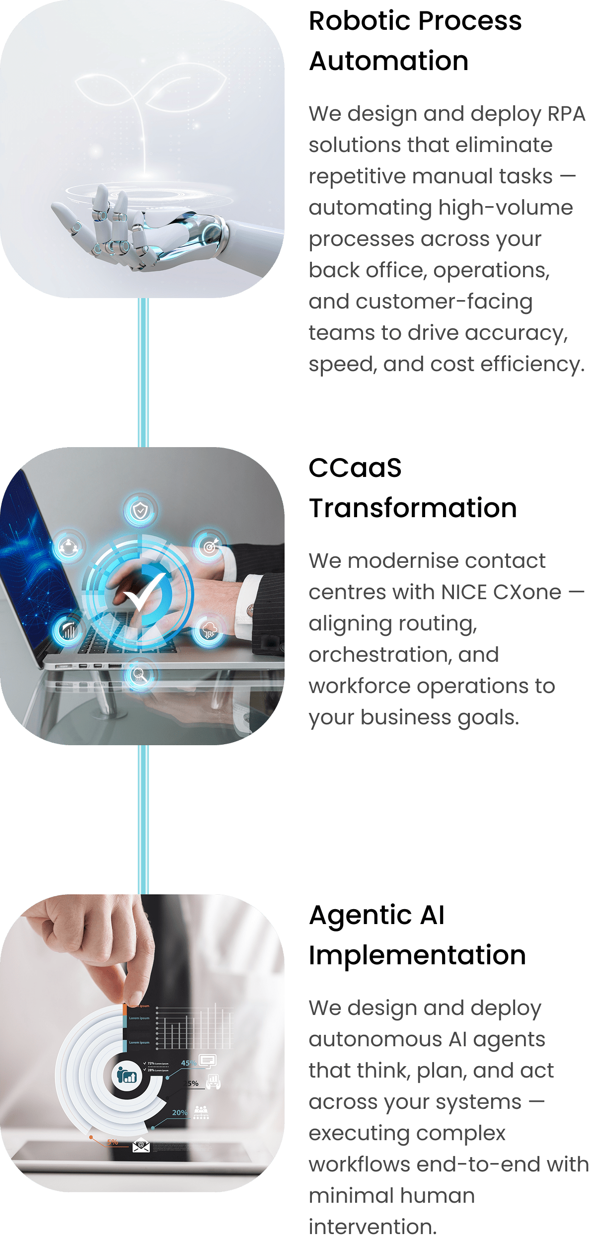 PAteam services — robotic process automation, CCaaS transformation, and agentic AI implementation